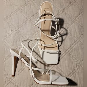Lulu's Swoy White Strappy Ankle Strap Heels
